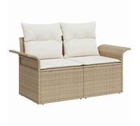 KKgypkn Sofá de jardín que ahorra espacio para pequeñas terrazas de polirratán con cojín y cojín estrecho - Sofá de jardín moderno para terraza en beige - 141 x 62 x 69 cm