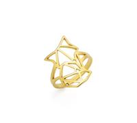 kkjoy Anillo con Zorro Origami de Acero Inoxidable Anillo Ajustable con Líneas Geométricas de Animales Joyería para Mujer Hombre(Oro)