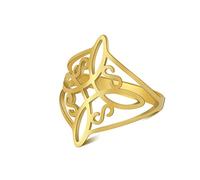 KKJOY Anillo de Nudo de Brujas Acero inoxidable Pagan Wiccan Símbolo Nudo Mágico 4-Puntos Nudo Celta Brujería Amuleto Anillos para Mujeres Niñas