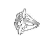 KKJOY Anillo de Nudo de Brujas Acero inoxidable Pagan Wiccan Símbolo Nudo Mágico 4-Puntos Nudo Celta Brujería Amuleto Anillos para Mujeres Niñas