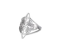 kkjoy Anillo de Nudo de Brujas Acero inoxidable Pagan Wiccan Símbolo Nudo Mágico 4-Puntos Nudo Celta Brujería Amuleto Anillos para Mujeres Niñas