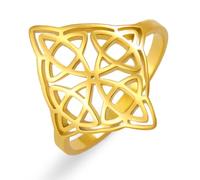 kkjoy Anillo de Nudo de Brujas de Acero Inoxidable Anillo de Nudo Mágico Celta Pagano Wiccan Símbolo Brujería Amuleto Joyería para Mujeres con Encanto Señoras (Estilo 2, Oro, Diámetro 21mm)