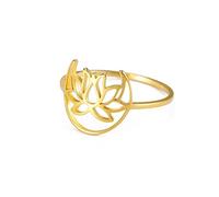 kkjoy Anillo de Yoga Flor de Loto de Acero Inoxidable Anillo de Promesa Loto en Luna Regalo de Joyería Inspiracional para Mujeres Niñas