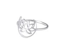 kkjoy Anillo de Yoga Flor de Loto de Acero Inoxidable Anillo de Promesa Loto en Luna Regalo de Joyería Inspiracional para Mujeres Niñas