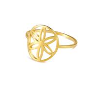 kkjoy Anillo Flor de la Vida de Acero inoxidable Anillo de promesa Flores Eternas Geometría Sagrada Mandala Joyería para Mujer(Estilo 1,Oro, Diámetro 18 mm)