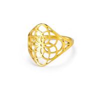kkjoy Anillo Flor de la Vida de Acero inoxidable Anillo de promesa Flores Eternas Geometría Sagrada Mandala Joyería para Mujer(Estilo 2,Oro, Diámetro 20 mm)