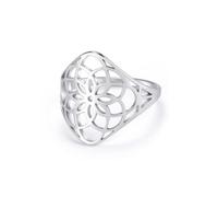 kkjoy Anillo Flor de la Vida de Acero inoxidable Anillo de promesa Flores Eternas Geometría Sagrada Mandala Joyería para Mujer(Estilo 2,Plata, Diámetro 17 mm)