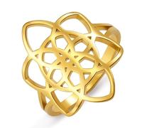 kkjoy Anillo Flor de la Vida de Acero Inoxidable Anillo Flor de Nudo Celta Anillo de Promesa Joyería para Mujeres Señoras con Encanto (Oro, Diametro 19mm)