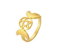 kkjoy Anillo Triple Luna Diosa de Acero Inoxidable Anillo Pentagrama Fase Lunar Amuleto Anillo Promesa Magia Wicca Joyería Regalo Para Mujeres Niñas