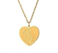kkjoy Collar Colgante con Flores de Nacimiento de Acero Inoxidable Joyas Flores de Cumpleaños para Mujeres Encantadoras(09-Sept-Gloria de Mañana-Forma de Corazón, Oro)