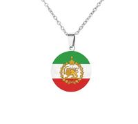 kkjoy Collar con Emblema y Bandera de Irán de Acero Inoxidable Unisex Colgante Patriótico joyería con León Persa y Sol para Mujer Hombre(Forma Redonda - Bandera y Emblema de Irán 1, Plata)