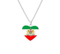 kkjoy Collar con Emblema y Bandera de Irán de Acero Inoxidable Unisex Colgante Patriótico joyería con León Persa y Sol para Mujer Hombre(Forma de Corazón - Bandera y Emblema de Irán 2, Plata)