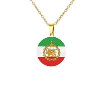kkjoy Collar con Emblema y Bandera de Irán de Acero Inoxidable Unisex Colgante Patriótico joyería con León Persa y Sol para Mujer Hombre(Forma Redonda - Bandera y Emblema de Irán 1, Oro)
