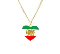 kkjoy Collar con Emblema y Bandera de Irán de Acero Inoxidable Unisex Colgante Patriótico joyería con León Persa y Sol para Mujer Hombre(Forma de Corazón - Bandera y Emblema de Irán 3, Oro)