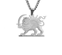 kkjoy Collar con León Persa y Sol de Irán de Acero Inoxidable Unisex Colgante Patriótico joyería para Mujer Hombre(Estilo 2, Plata)