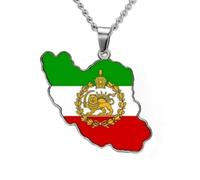 kkjoy Collar con Mapa de Irán de Acero Inoxidable Unisex Colgante Patriótico joyería con León Persa y Sol para Mujer Hombre(Estilo 5, Plata)