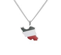 kkjoy Collar con Mapa de Irán de Acero Inoxidable Unisex Colgante Patriótico joyería con León Persa y Sol para Mujer Hombre(Estilo 1, Plata)