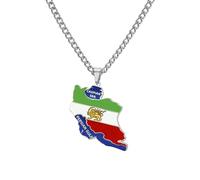 kkjoy Collar con Mapa de Irán de Acero Inoxidable Unisex Colgante Patriótico joyería con León Persa y Sol para Mujer Hombre(Estilo 6, Plata)