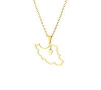kkjoy Collar con Mapa de Irán de Acero Inoxidable Unisex Colgante Patriótico joyería con León Persa y Sol para Mujer Hombre(Estilo 7, Oro)
