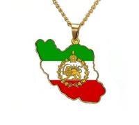 kkjoy Collar con Mapa de Irán de Acero Inoxidable Unisex Colgante Patriótico joyería con León Persa y Sol para Mujer Hombre(Estilo 5, Oro)