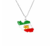 kkjoy Collar con Mapa de Irán de Acero Inoxidable Unisex Colgante Patriótico joyería con León Persa y Sol para Mujer Hombre(Estilo 3, Plata)