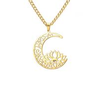 kkjoy Collar de Loto en Luna de Acero Inoxidable Collar Colgante de Flor de Loto Yoga Joyería Inspiracional para Mujeres Señoras Encantadoras