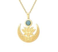 kkjoy Collar Flor de Loto y Luna con Piedra Azul Decoración de Acero Inoxidable Collar Colgante Loto en Luna Yoga Joyas de Inspiración para Mujeres Encantadoras