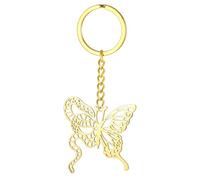 kkjoy Llavero de Mariposa Serpiente de Acero Inoxidable Colgante Único de Doble Simbolismo Llavero Bolso Accesorios para Hombre Mujer (Oro)