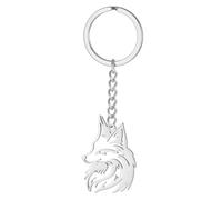 kkjoy Llavero de Zorro de Acero Inoxidable Colgante Cabeza de Zorro Llavero Bolso Accesorios para Hombre Mujer Amantes de los Animales (Plata)