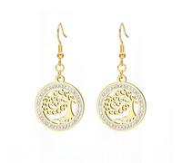 KKJOY Pendientes Árbol de la Vida de Acero Inoxidable Colgante Árbol Genealógico de Cristal Joyería Espiritual Inspirada en la Naturaleza para Señoras Encantadoras Mujeres(Oro)