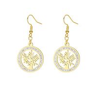 KKJOY Pendientes Árbol de la Vida de Cristal Colgante Árbol Genealógico de Acero Inoxidable Joyería Espiritual Inspirada en la Naturaleza para Mujeres Señoras Encantadoras(Oro)