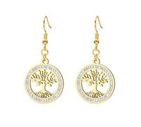 KKJOY Pendientes Árbol de la Vida de Cristal de Acero Inoxidable Colgante Árbol Genealógico Joyería Espiritual Inspirada en la Naturaleza para Mujeres Señoras Encantadoras(Oro)