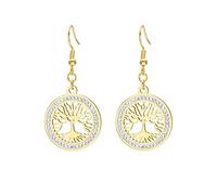 KKJOY Pendientes Árbol de la Vida de Cristal de Acero Inoxidable Colgante Árbol Genealógico Joyería Espiritual Inspirada en la Naturaleza para Señoras Encantadoras Mujeres(Oro)