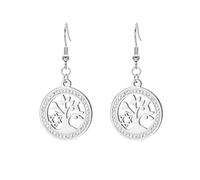 KKJOY Pendientes Árbol de la Vida Hexagrama de Cristal de Acero Inoxidable Colgante Árbol Genealógico Joyería Espiritual Inspirada en la Naturaleza para Mujeres Señoras Encantadoras(Plata)