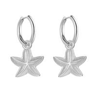 KKJOY Pendientes Colgantes Con Estrella de Mar de Acero Inoxidable Colgante Marítimo Vacaciones en la Playa Joyería para Mujer Amantes del Mar(Plata)