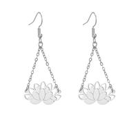KKJOY Pendientes Colgantes Flor de Loto de Acero Inoxidable Joyas Inspiradoras Símbolo de Yoga Budismo para Mujeres Señoras con Encanto (Plata)