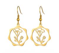 KKJOY Pendientes con Flores de Nacimiento de Acero Inoxidable Chapados en Oro Pendientes con Flores de Cumpleaños Joyas para Mujeres Encantadoras(09-Sept-Gloria de Mañana-Forma de Circular)