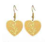KKJOY Pendientes con Flores de Nacimiento de Acero Inoxidable Chapados en Oro Pendientes con Flores de Cumpleaños Joyas para Mujeres Encantadoras(09-Sept-Gloria de Mañana-Forma de Corazón)
