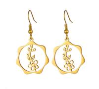 KKJOY Pendientes con Flores de Nacimiento de Acero Inoxidable Chapados en Oro Pendientes con Flores de Cumpleaños Joyas para Mujeres Encantadoras(05-May-Espino Blanco-Forma de Circular)