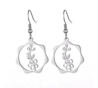 KKJOY Pendientes con Flores de Nacimiento de Acero Inoxidable Pendientes con Flores de Cumpleaños Joyas para Mujeres Encantadoras(05-May-Espino Blanco-Forma de Circular)