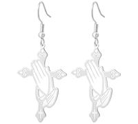 KKJOY Pendientes Cruz Manos Orantes Joyería Retró Religiosa Cristiana