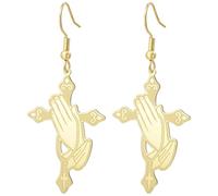 KKJOY Pendientes Cruz Manos Orantes Joyería Retró Religiosa Cristiana