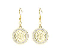 KKJOY Pendientes de la Flor de la Vida de Acero Inoxidable de Cristal Colgante de Geometría Sagrada Flores Eternas Joyas de la Semilla de la Vida para Mujeres(Oro)