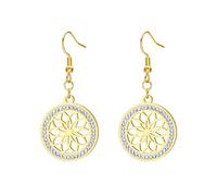 KKJOY Pendientes de la Flor de la Vida de Cristal de Acero Inoxidable Colgante de Geometría Sagrada Flores Eternas Joyas de la Semilla de la Vida para Mujeres(Oro)