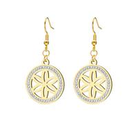 KKJOY Pendientes de la Flor de la Vida Geometría Sagrada de Acero Inoxidable de Cristal Colgante de Flores Eternas Joyas de la Semilla de la Vida para Mujeres(Oro)