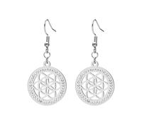 KKJOY Pendientes de la Flor de la Vida Geometría Sagrada de Cristal de Acero Inoxidable Colgante de Flores Eternas Joyas de la Semilla de la Vida para Mujeres(Plata)