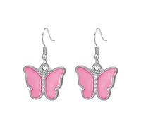KKJOY Pendientes de Mariposa Esmaltado Colorido de Acero Inoxidable Colgante de Insecto Animal Bohemio Joyas de Elfos Voladores para Mujeres(Rosa)