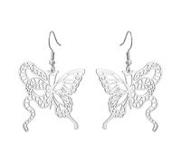 KKJOY Pendientes de Mariposa Serpiente de Acero Inoxidable Colgante de Simbolismo Único Dual Joyería para Mujer Señoras con Encanto (Plata)