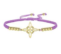 kkjoy Pulsera Ajustable de Cuerda Trenzada con Nudo de Brujas de Acero Inoxidable Pulsera con Símbolo de Nudo Celta Wicca Amuleto de Brujería con Nudo Mágico para Mujeres con Encanto (Violeta-Oro)