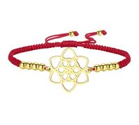 kkjoy Pulsera Ajustable de Cuerda Trenzada Flor de la Vida de Acero Inoxidable Joyería Amuleto de la Eternidad Floral Inspiradora para Mujeres Encantadoras (Rojo)